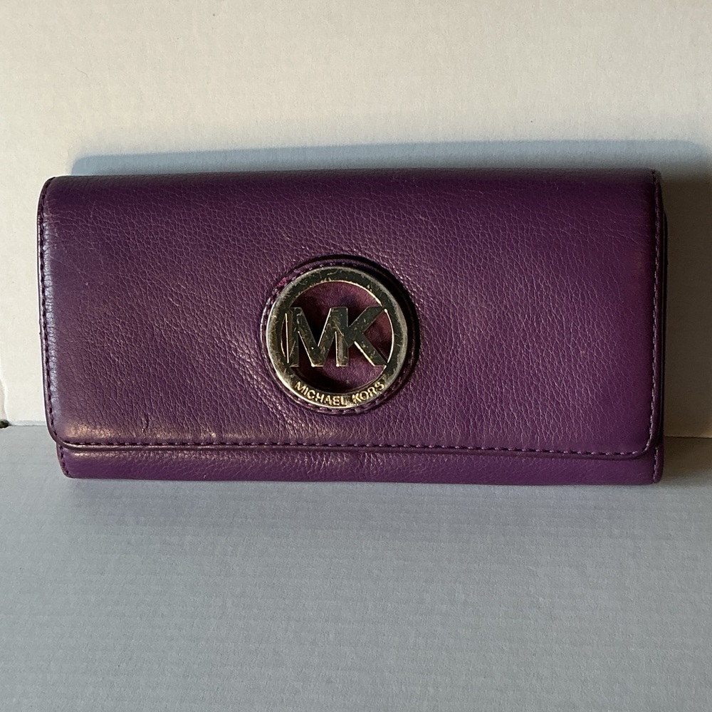 ★ Michael Kors Purple Leather Wallet Organizer Clutch MK Logo